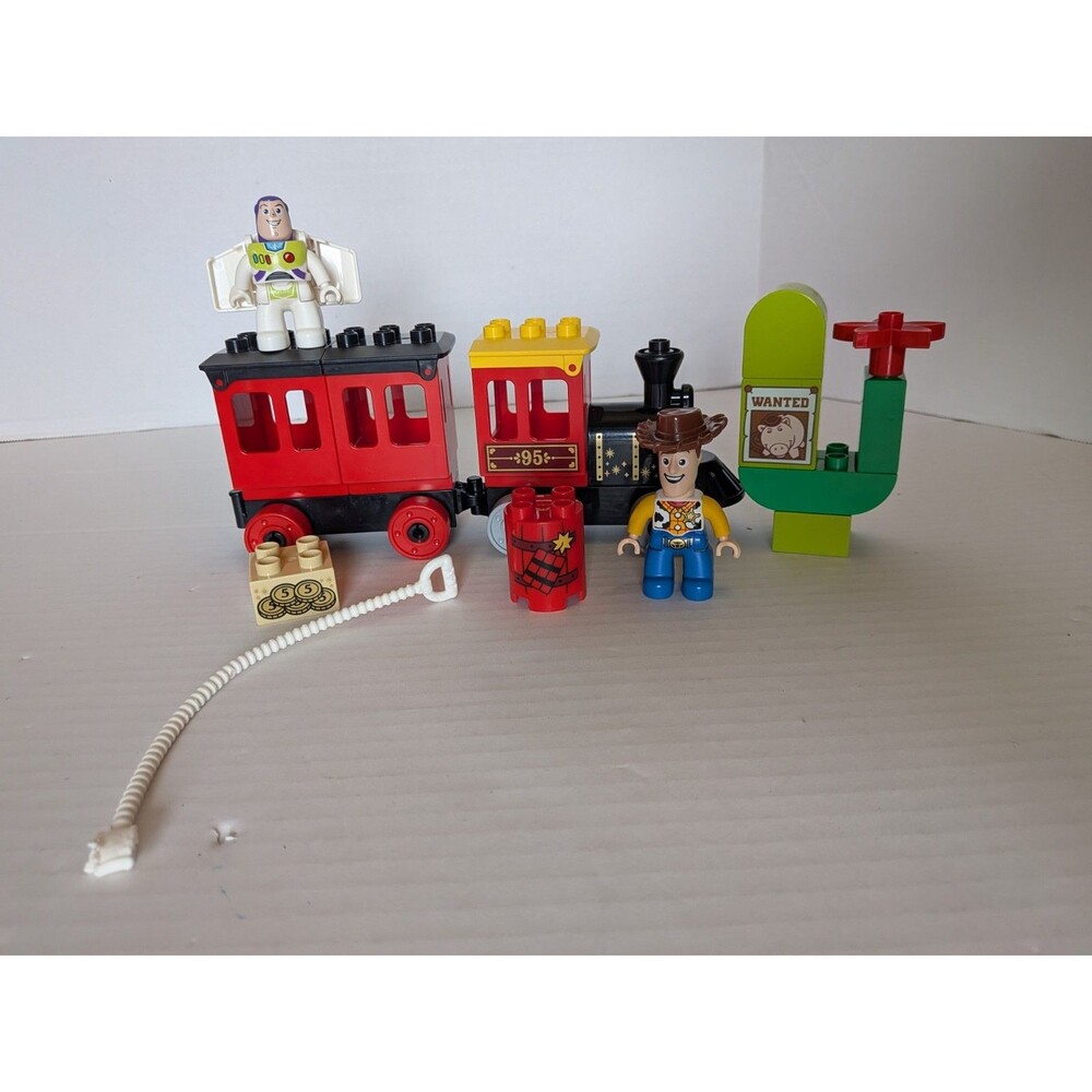 Lego Red Green Yellow Train Set with Buzz Lightyear and Woody Figures